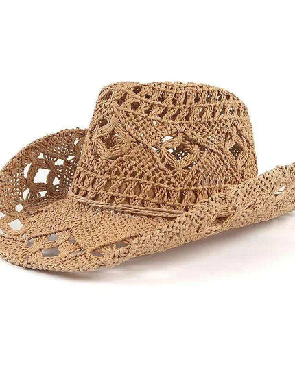 Hand Woven Wide Brim Straw Cowboy Hat for Summer Outdoor Sun Protection