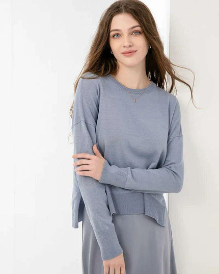 Elegant Spring Summer Outfit: Loose Knitted Top & Matte Satin Skirt Set