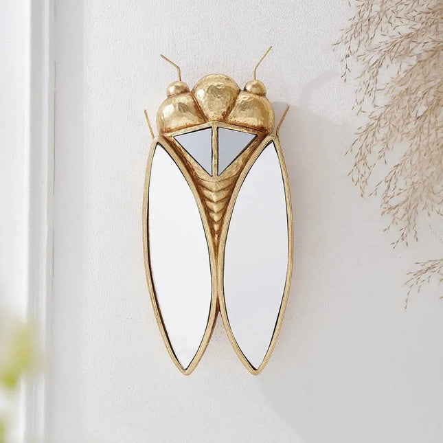 Gold Cicada Wall Mirror — Resin Insect-Shaped Decorative Mirror