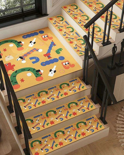 Colorful Cartoon Graffiti Non-Slip Stair Tread Mat - Stylish and Absorbent Safety Cover