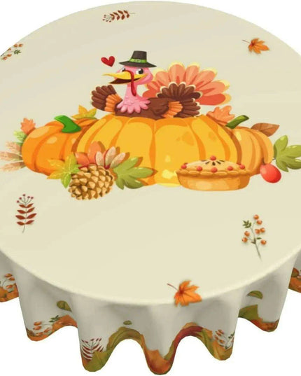 Thanksgiving Autumn Elegance Round Tablecloth | 60 Inch Turkey Harvest Design
