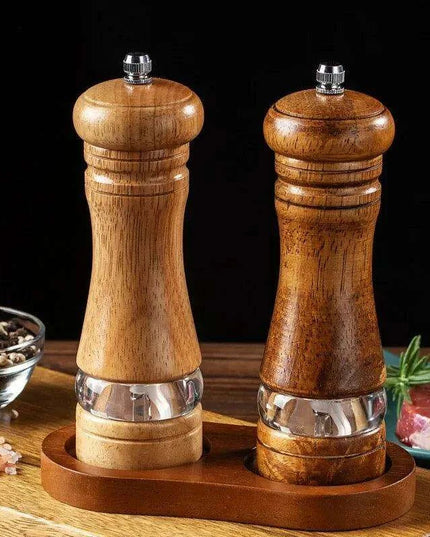 Vintage Handcrafted Wooden Spice Mill Set - 6-Inch Gourmet Salt and Pepper Grinders