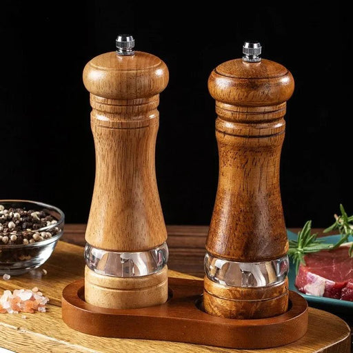 6-Inch Vintage Solid Wood Salt and Pepper Mill Set - Handcrafted Manual Grinder for Exquisite Seasonings