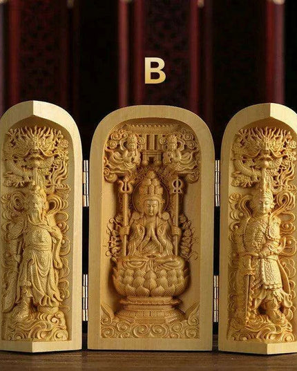 Exquisite Boxwood Carving of Thousand-Handed Guanyin with Elegant Packaging