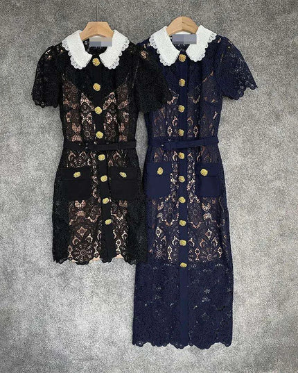 Floral Lace Midi Mini Dress for Women - Spring/Summer Collection, Short Sleeve, Single Breasted, Perfect for Bridesmaids