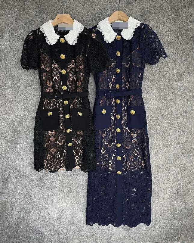 Floral Lace Midi Mini Dress for Women - Spring/Summer Collection, Short Sleeve, Single Breasted, Perfect for Bridesmaids