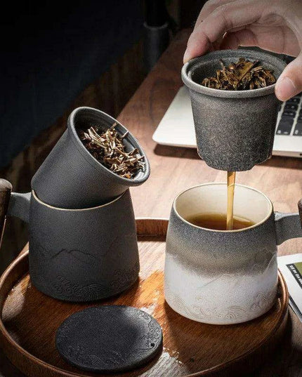 Chic Retro Ceramic Tea Mug with Wooden Lid and Handle - Perfect for Gifting at Home or Office