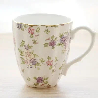 Fine Bone China Floral Mug with Gold Rim — 420ml Pastoral Design