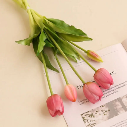 Realistic 5 Heads Tulips Bouquet Silicone Real Touch Artificial Flower High Quality Home Decor realistic-5-heads-tulips-bouquet-silicone-real-touch-artificial-flower-high-quality-home-decor