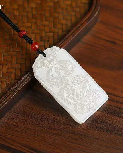 Divine Hetian Jade Kowloon Guanyin Blessing Amulet Necklace