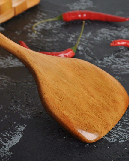 Premium Long-Handled Wooden Utensil Set with Non-Stick Coating for Effortless Cooking