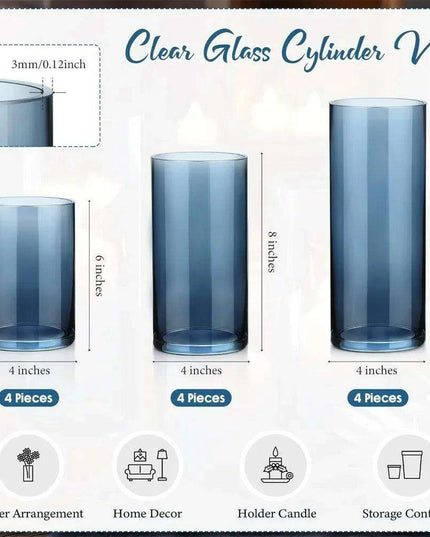 Chic Set of 12 Blue Glass Cylinder Vases for Elegant Home Decoration and Versatile Use