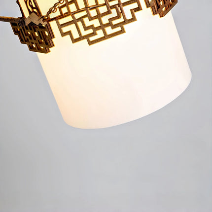 Solid Wood & Glass LED Pendant Light — Oriental Design, E27, Tri-Color