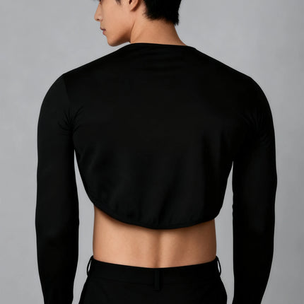 Ice Silk Long Sleeve Muscle Crop Top — Pull Over & Open Front
