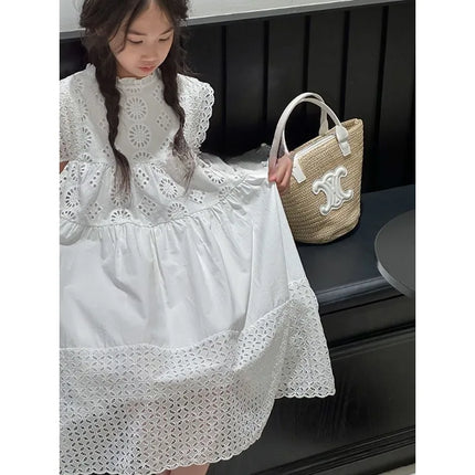 Shop1102733210 Cotton Lace White Dress for Girls - Princess Style, Sum