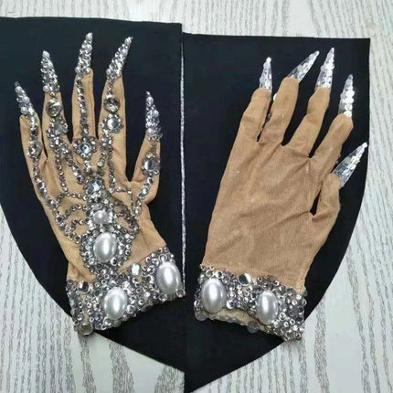 Sparkling Rhinestone Performance Gloves - Shine Bright on Stage!