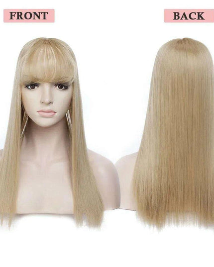 17-Inch Clip-In Synthetic Hair Topper with Silk Base and Bangs for Women