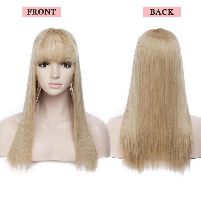 17-Inch Clip-In Synthetic Hair Topper with Silk Base and Bangs for Women