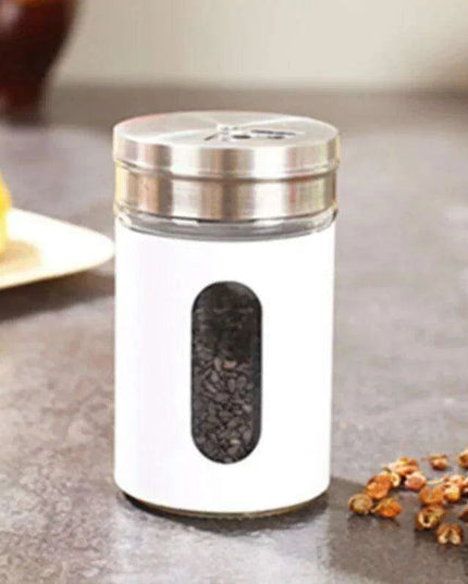 Stylish Rotating Glass Spice Dispenser Set with Stainless Steel Lids - Trio of Seasoning Jars