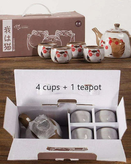 Charming Lucky Cat Ceramic Tea Set - Perfect Gift for Tea Enthusiasts