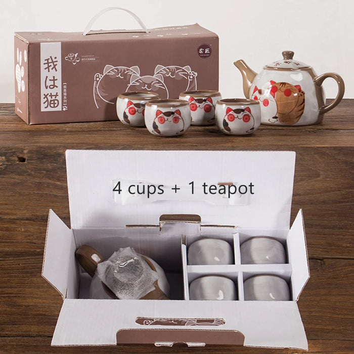 Lucky Cat Ceramic Tea Pot Set - Perfect Tea Gift for Cat Lovers