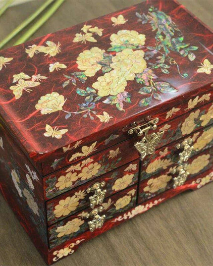 Luxurious Mother of Pearl Jewelry Storage Box with Velvet Lining and Elegant Multi-Drawer Design