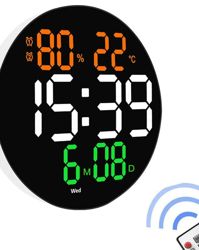 Stylish 10" or 12" Digital LED Wall Clock with Dual Alarms, Temperature Display, and Calendar for Modern Home Decor