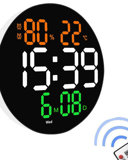 Vibrant 10-Inch LED Wall Clock with Remote, Temperature Readout, and Dual Alarm Features - Stylish Home Décor Timepiece