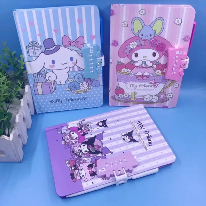 Adorable Sanrio Large Notebook Set with Password Lock & Stationery Kit for Imaginative Kids