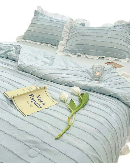 Korean Lace Premium Washed Cotton Summer Quilt Set – Four-Piece Elegance