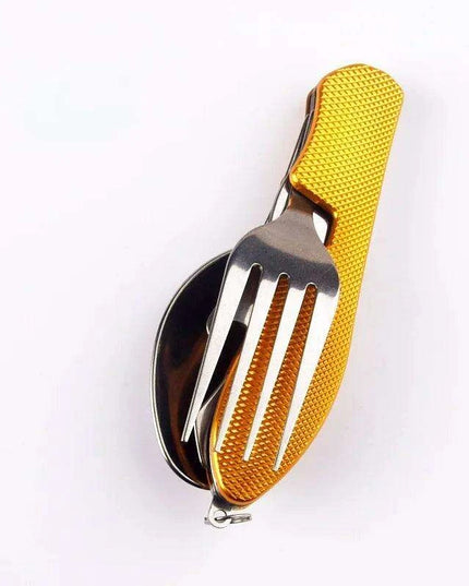 Multi-Functional Outdoor Dining Utensil Set: Fork, Spoon, Knife & Bottle Opener for Campers and Hikers