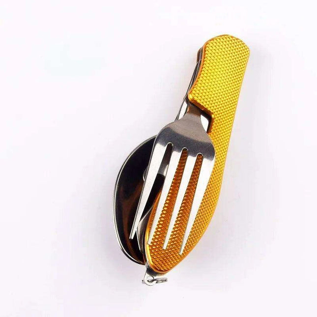 Multi-Functional Outdoor Dining Utensil Set: Fork, Spoon, Knife & Bottle Opener for Campers and Hikers