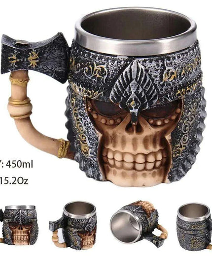 Skull Knight Tankard: Stainless Steel Resin Beer Stein - Viking Halloween Decor for Tea Pub