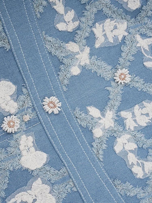 Chic Embroidered Denim Evening Gown with Diamond Detailing - Summer 2024 Edition