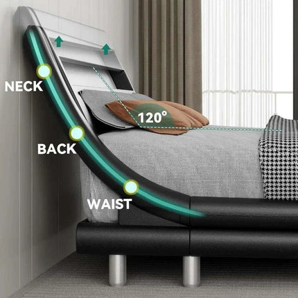 Luxurious Black King Size Bed Frame with Customizable PU Leather Headboard - No Box Spring Needed