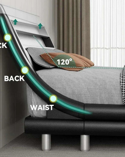 Luxurious Black King Size Bed Frame with Customizable PU Leather Headboard - No Box Spring Needed