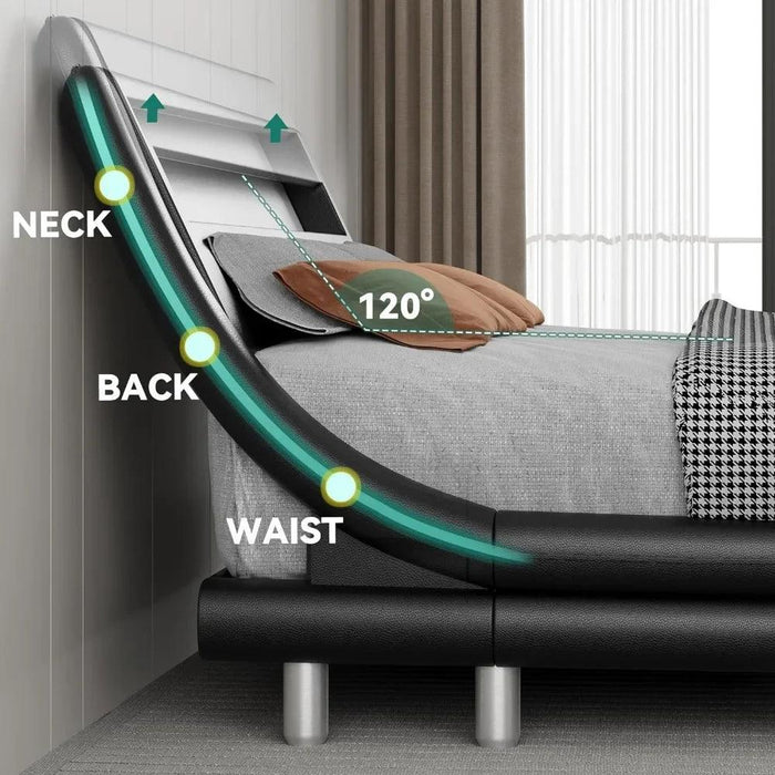 Luxurious Black King Size Bed Frame with Customizable PU Leather Headboard - No Box Spring Needed