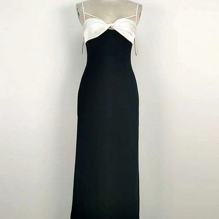 Elegant Backless Color Block Slip Dress with Zipper & Side Slit for Women