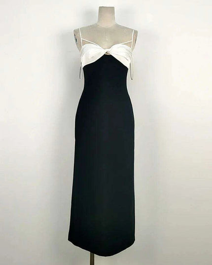 Elegant Backless Color Block Slip Dress with Zipper & Side Slit for Women