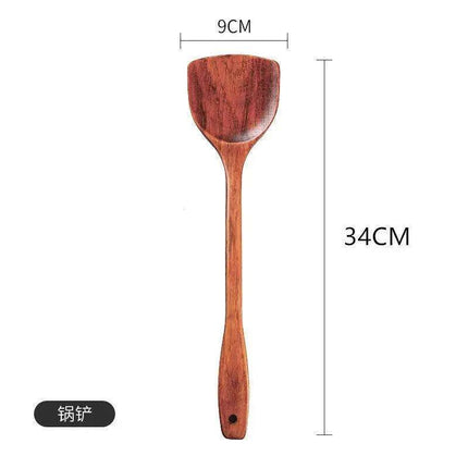 Eco-Friendly Sumac Bark Kitchen Utensils Set with Extended Spatula and Heat-Resistant Rice Scoop