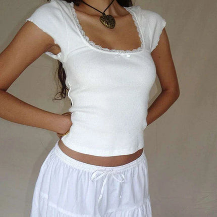 Elegant Lace Bow Square Neck Summer Top - A Fashion Must-Have