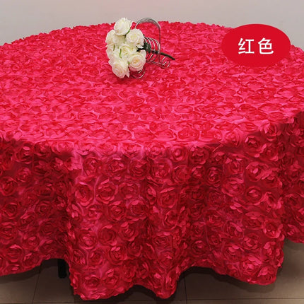 Wedding Satin Table Cloth Cover Embroidered Rosette Roses For Banquet Hotel