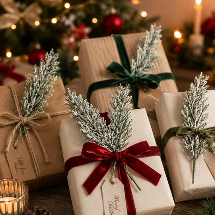 Snow-Flocked Artificial Pine Picks with Flexible Stems for Christmas Decor
