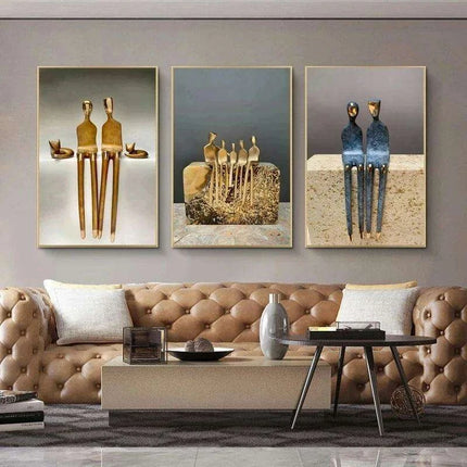 Romantic Golden Lovebirds Canvas Artwork - Elegant Home Accent Decor