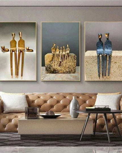 Romantic Golden Lovebirds Canvas Artwork - Elegant Home Accent Decor