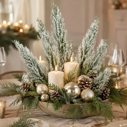 Snow-Flocked Artificial Pine Picks with Flexible Stems for Christmas Decor