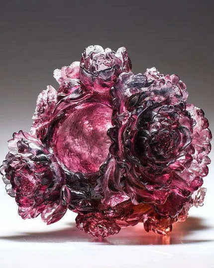 Majestic Noble Purple Tree Peony Glass Vase - Premium Colored Glaze Decor