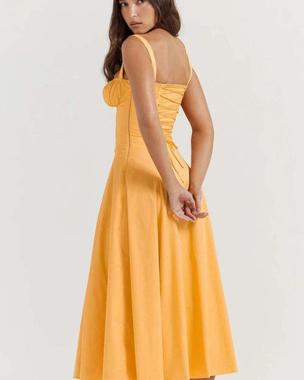 Elegant Black Midi Dress for Women - Lace-Up Spaghetti Strap Summer Party Dress 2023