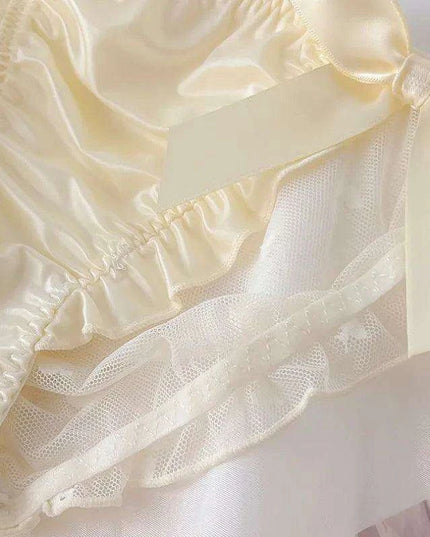 Charming Princess-Inspired Satin Lace Bow Women's Panties - Soft Ruffled Mesh Underwear for All-Day Comfort