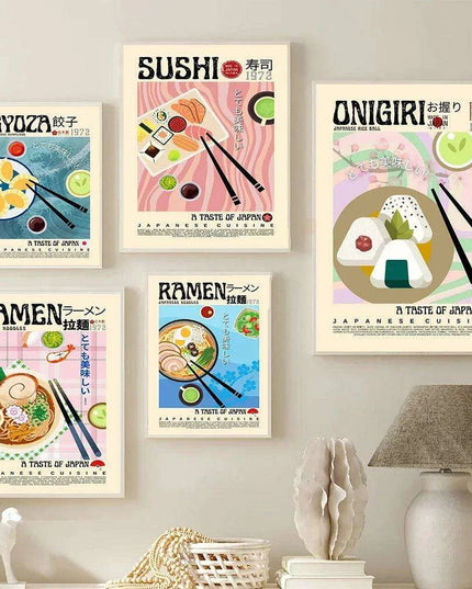 Asian Gourmet Canvas Art: Stunning Illustrations of Ramen, Sushi, and Dumplings for a Stylish Kitchen